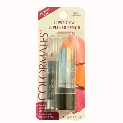 Colormates Lipstick Lipliner Pencil Set Coral Splash Paraben Free Vitamin E Aloe