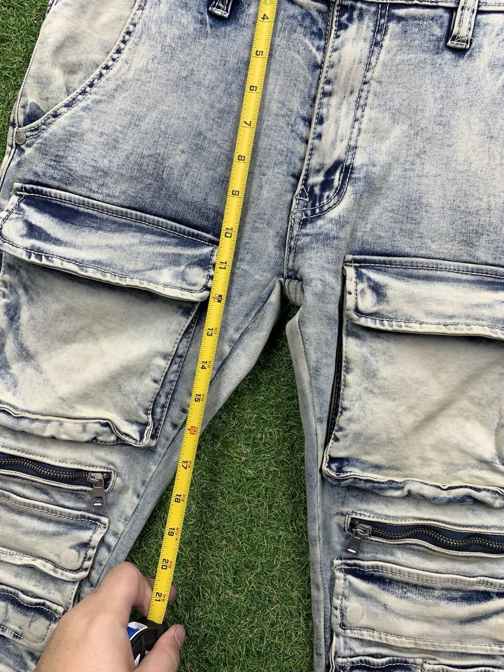 Jeans masculino empilhado Frost Adidas 30x38 angustiado slim perna fray azul lavagem clara - Imagem 4 de 4