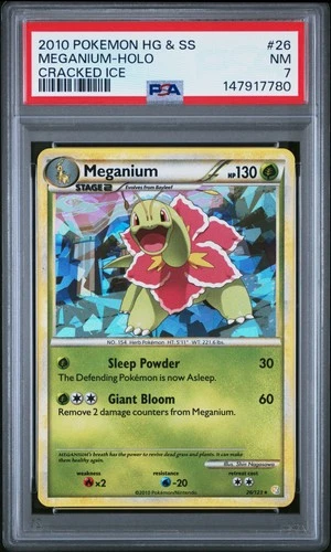 2010 POKEMON HEARTGOLD & SOULSILVER CRACKED ICE #26 MEGANIUM-HOLO PSA 7