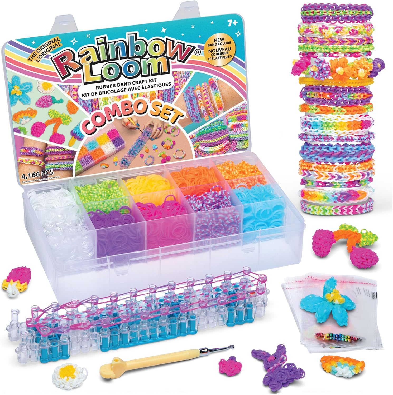 Rainbow Loom Combo Set with 4000 Colorful Rubber Bands and 2 Instruction Books for DIY Bracelets