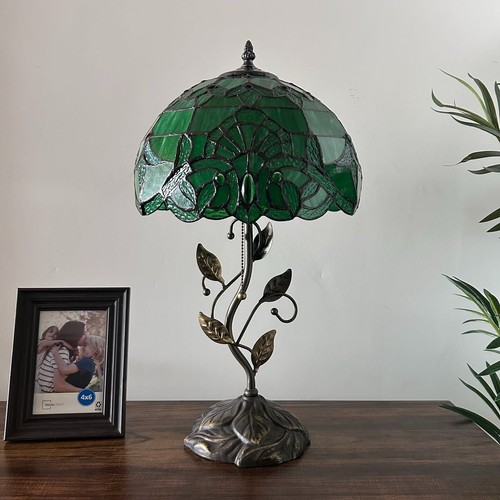 Tiffany Style Table Lamp Green Stained Glass Baroque Style LED Bulb Include H22” - Picture 4 of 6