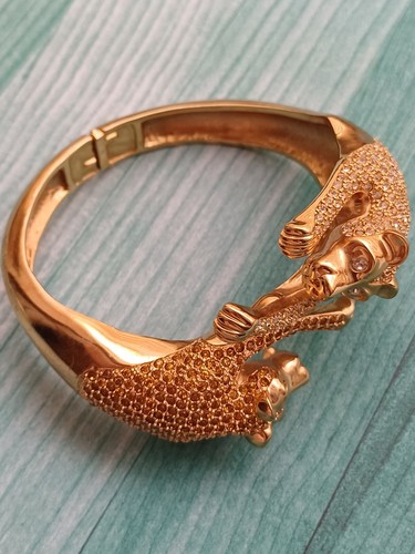 Atemberaubender 80er Jahre schwerer 2 Panther Raubkatze Rinstein aufklappbarer Armreif Armband - Bild 11 von 20