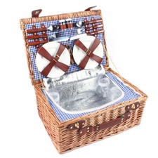 Vintage Wicker Picnic Basket with Latch & 19 Piece Colorful Picnic Ware Set