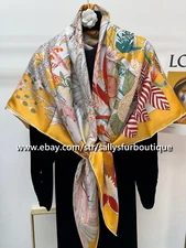 Sallys 16 Momme Twill Silk Wrap Scarf Stole Flowers Print Square Shawl 53"