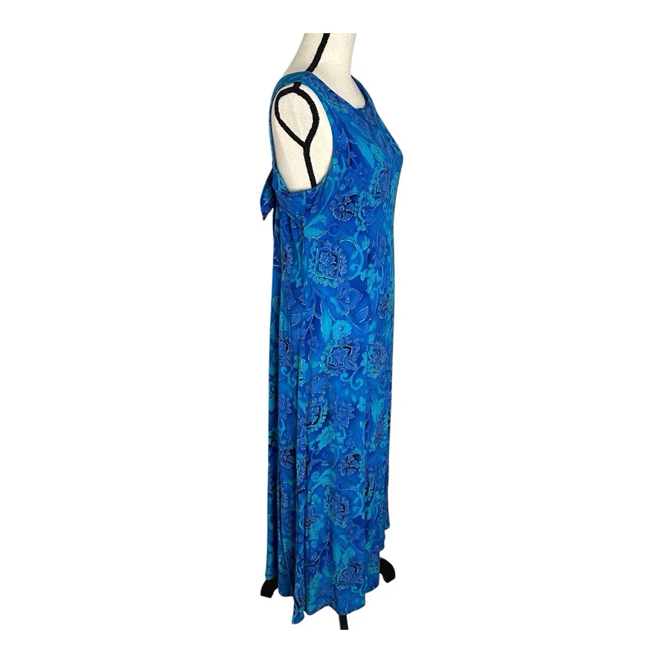 Maxi Vestido Sheri Martin New York Verde Azul Floral Sin Mangas Talla 14 Forrado Foto 4 de 4