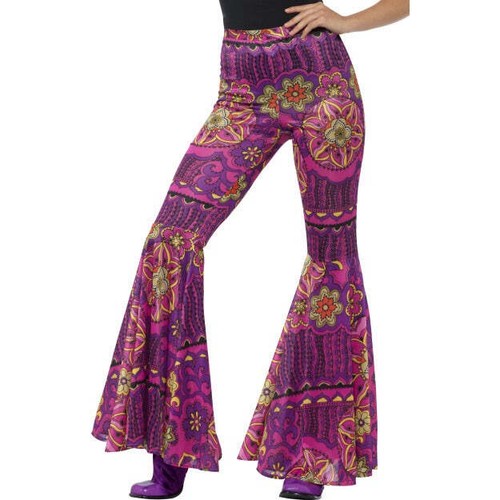 1960s 1970s Ladies Flared Trousers Adults Disco Hippy Flares Fancy Dress Costume - Picture 3 of 12