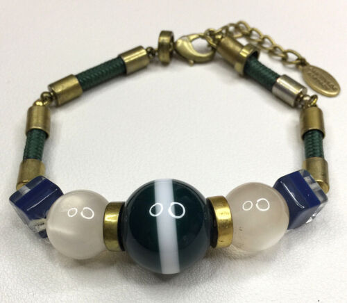 ANN TAYLOR FACTORY Chunky Lucite and Brass beads on Green Cord Bracelet  - Picture 1 of 5