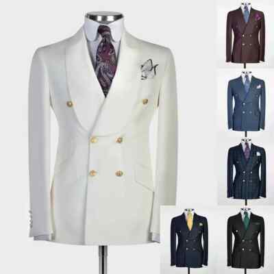 Men's Formal Suits Double Breasted Groom Tuxedos Slim Wedding Business Suits