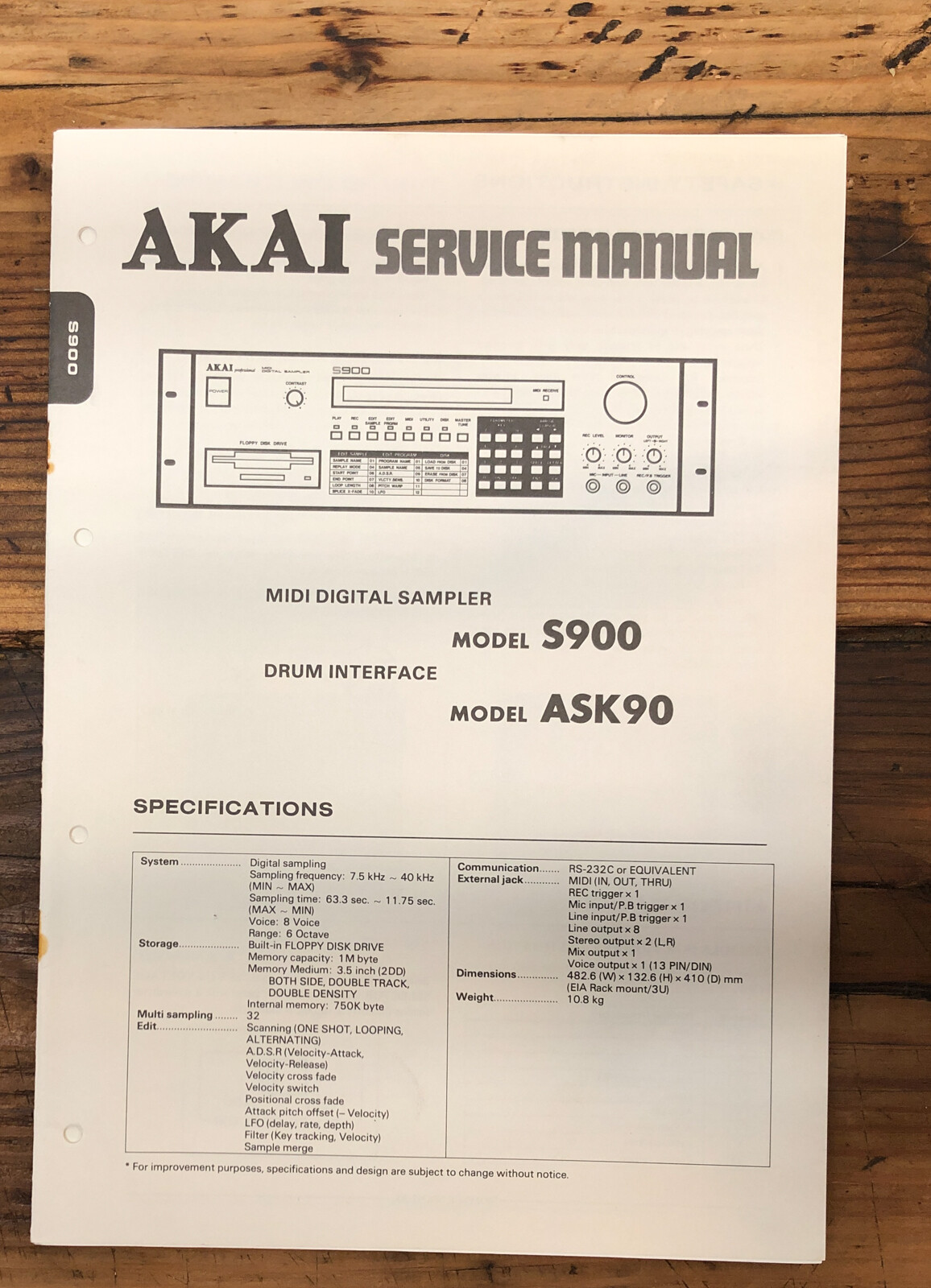 Akai S900 ASK90 Sampler  Service Manual *Original*