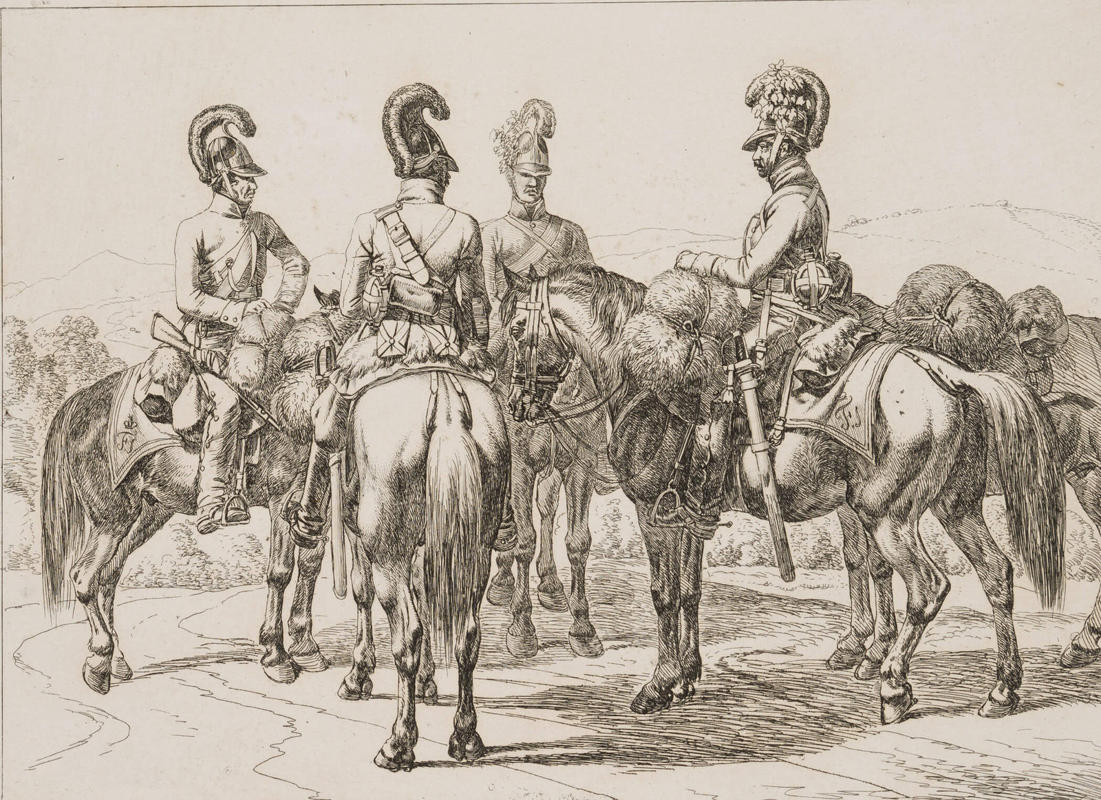 J. KLEIN (1792-1875), Lagebesprechung der Kavalleristen, 1814, Radierung