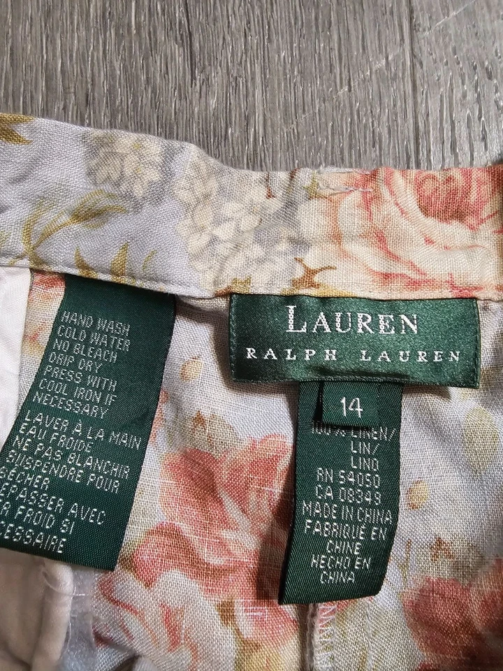 Pantalones Cortos De Colección Lauren Ralph Lauren Para Mujer Azul Floral Suave Algodón Puño Dobladillo 14 Foto 4 de 4
