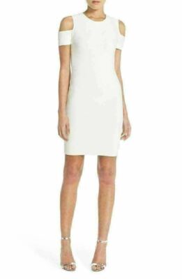 BCBG Maxazria Monicka Cold Shoulder Knit Body-Con Dress SZ. M White