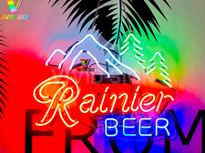 Rainier Beer Jokul Tree Mountain Acrylic 20"x16" Neon Sign Lamp Light Real Glass