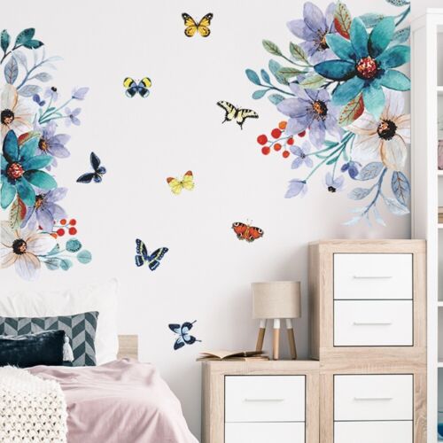 Wall Tattoos Flowers Butterflies Self Adhesive Modern Living Room Decoration - Picture 1 of 9