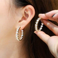 Gold Plated Heart Cubic Zirconia Circle Hoop Earrings Women Bridal Party Jewelry