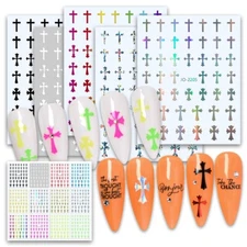 Cross Nail Art Sticker Gold Silver Black White Nail Decals 9 Colors 5 Types