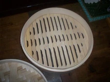 Bamboo Wooden Steamer Basket 10 Inch Diameter for Vegetable Fish Dim Sum Meat