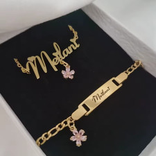 Custom Name Jewelry Set Necklace Bracelet Flower Zirconia Jewelry Pink Color