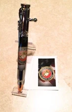 OFFICIAL LICENSED US MARINES Corp Pen with Round Logo  Bolt Action Chrome