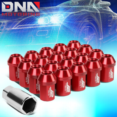 J2 ENGINEERING RED 20PCS M12X1.5 35MM 7075-T6 ALUMINUM LUG NUT SET W/ADAPTER