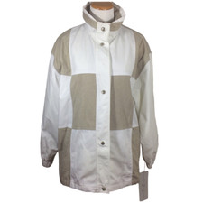 Vtg Izzi Women Windbreaker Parka Jacket White And Tan Size Medium Nwt