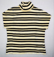 Vintage St John Sweater Sleeveless Size S/M 80s Ivory Black Gold Stripe Made USA