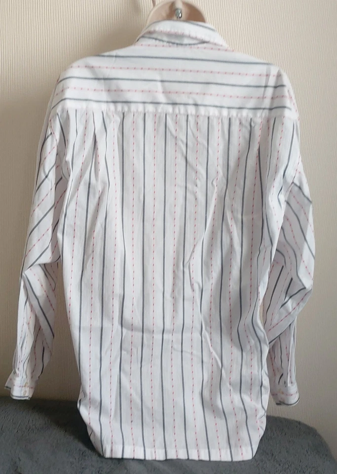 Camisa para mujer Jaeger blanca 100 % algodón manga larga rayas abotonada 36" pecho Foto 4 de 4