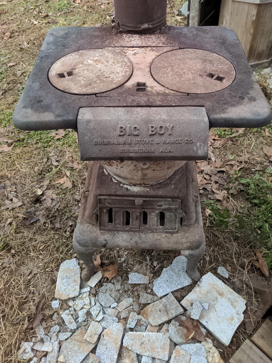 BIG BOY Cast Iron Two Burner Wood Stove POTBELLY Damage Still Working  Warmth USA | eBay