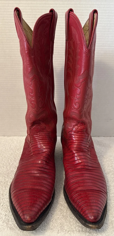 Justin Boots Mujer Cuero Rojo Lagarto Punta Botas Occidentales Talla 10 EE. UU. Foto 2 de 4
