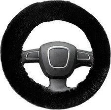 Fluffy Steering Wheel Cover for Women, Winter Fashion Wool Fur So Color: Black