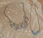 2 VTG Chokers 1 silver tone with flowers and 1 gold tone with 6 blue stones, NEW — photo 1