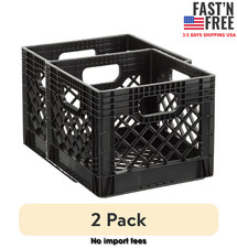 2 pack Juggernaut Storage 16QT Heavy-Duty Plastic Milk Crate Black