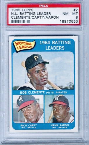 1965 Topps - League Leaders Roberto Clemente, Hank Aaron, Rico Carty #2 PSA 8 !