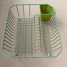 Vintage Avocado Green Coated Wire Dish Drying Drainer Rack & Cup