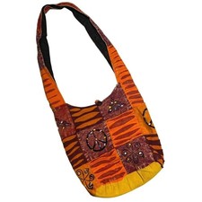 Handmade Boho Patchwork Sling Bag Unisex Crossbody Peace Festival Orange Brown