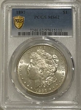 1897 P Morgan Silver Dollar PCGS MS62 Better Date Morgan/Gold Shield