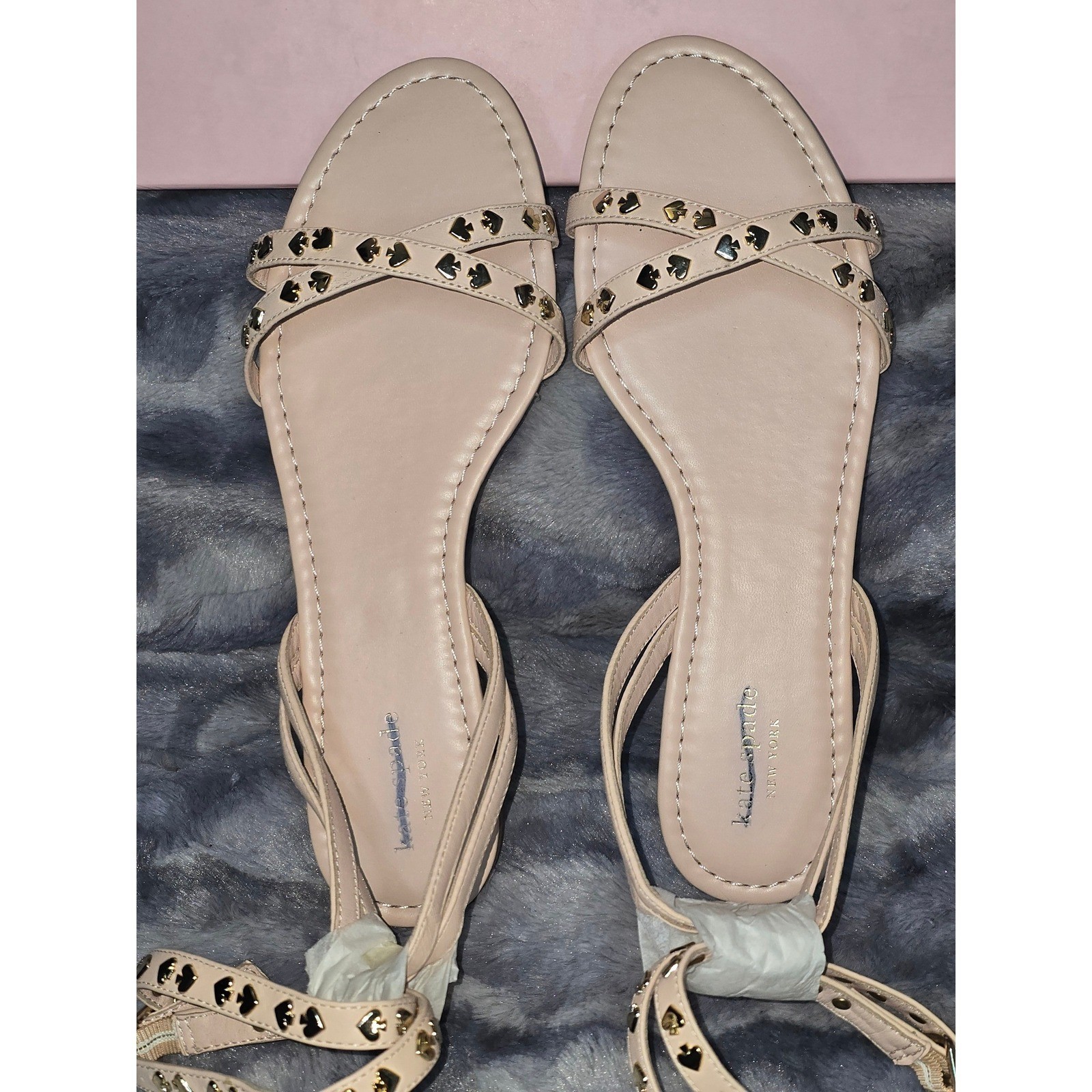 NWB Kate Spade Liz Pale Vellum Metallic Nappa Studded pinkish Sandals 9.5 thumbnail 4