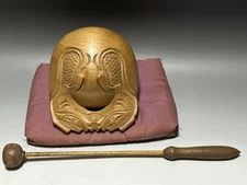 Buddhist #720 Japanese Vtg 6.8" Wooden Wood Fish Mokugyo Muyu Temple Block Drum