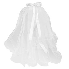 Flower Girl First Communion Veil Headband Pearl Bowknot Dual Layer Headpiece