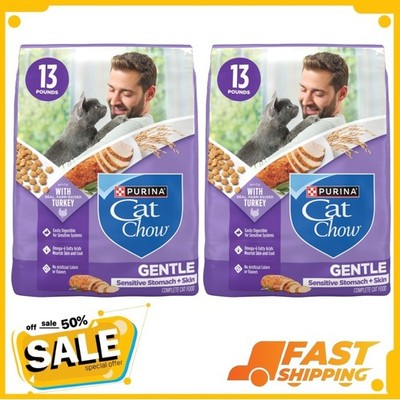 (2 Pack) Purina Cat Chow Gentle Sensitive Stomach and Skin Dry Cat Food, 13lb