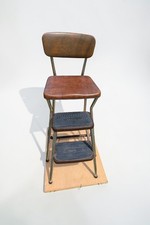 Vintage Cosco Step Stool Chair Flip-Up Seat Brown MCM Kitchen Ladder Stool