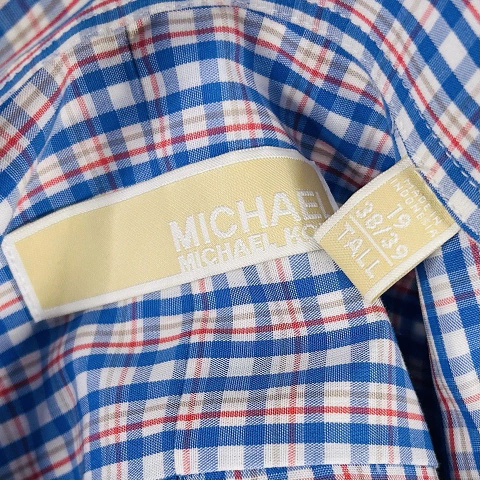 Camisa de vestir Michael Kors 19 38/39 alta roja blanca azul a cuadros 100 % algodón formal Foto 3 de 4