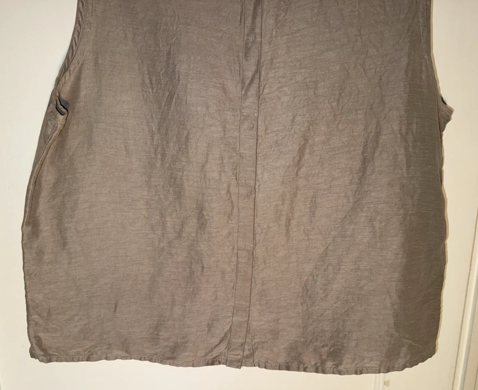 Eileen Fisher Linen Silk Vest Mandarin Collar Sleeveless Button Brown Size PL - Image 3 of 4
