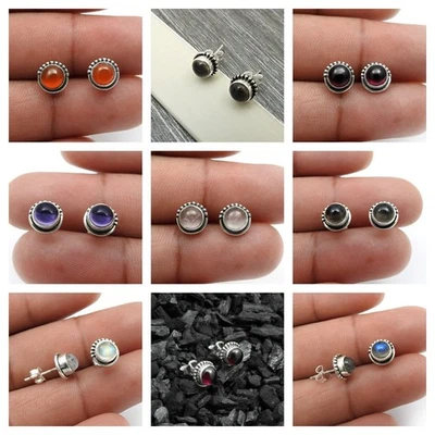 Natürlich Edelsteine Sterlingsilber Minimalist Handmade Ohrstecker Gift für Ihr - Bild 1 von 4