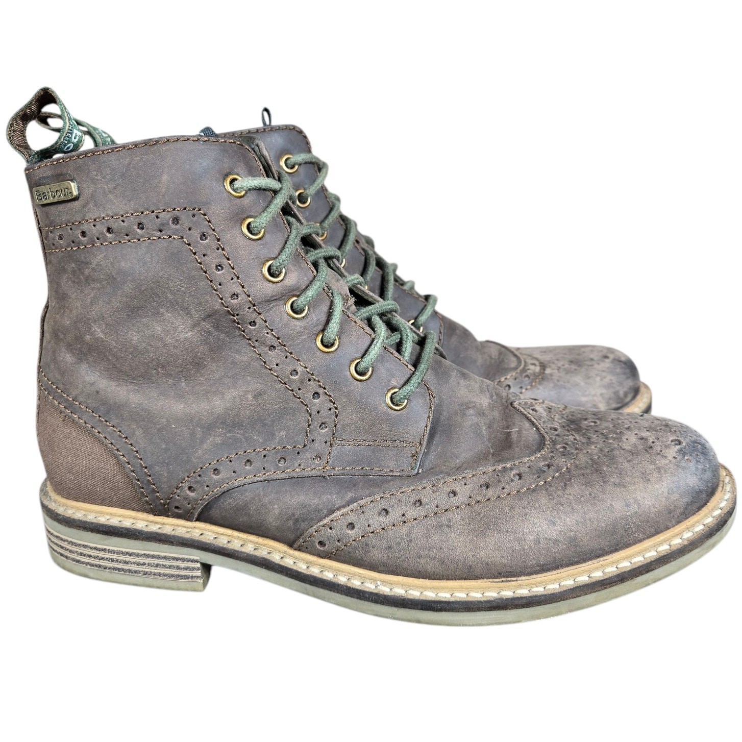 SAOLA Stivali Barbour uomo UK 6 US 7 Belsay Derby Brogue stringati pelle marrone tela