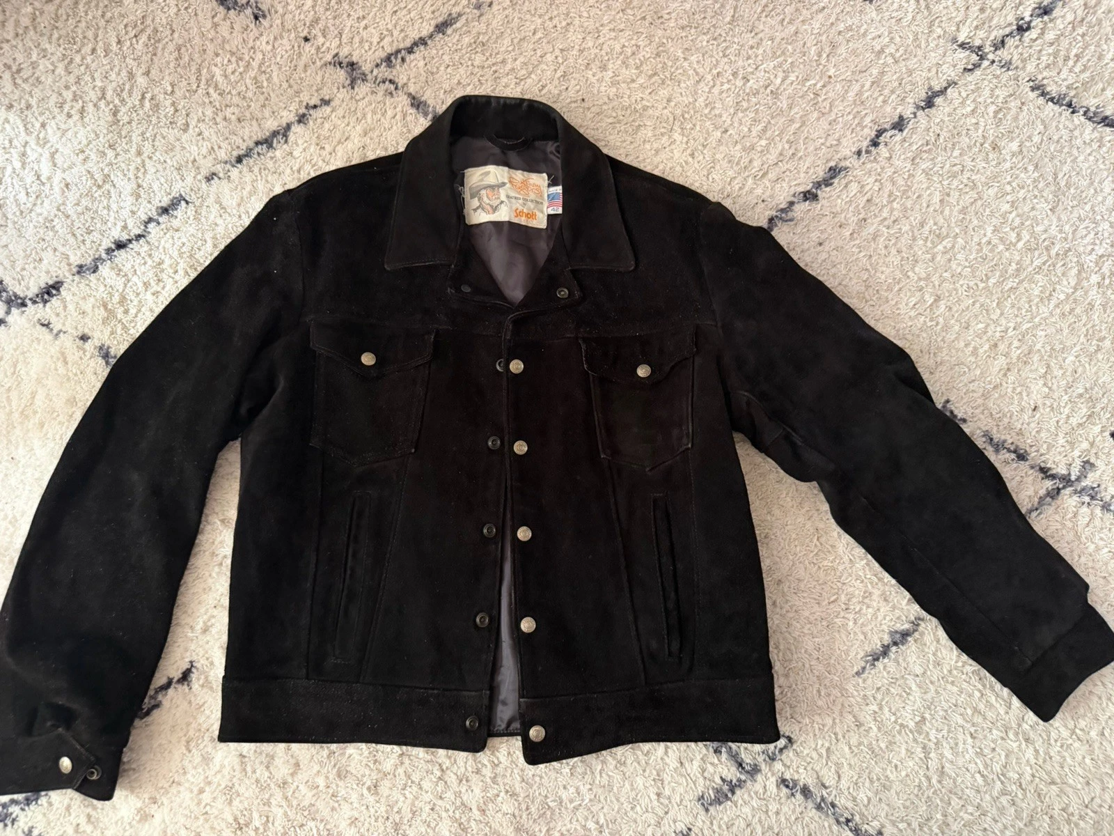 Vintage Black Kenny Rogers Schott NYC Distressed Trucker Leather Jacket Size 42 - product detail image 1