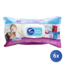 6X Baby Wipes 72 Feather Lady Talc And Oat Made In Italy