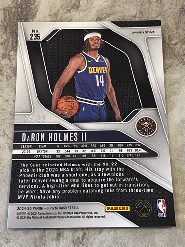 2024-25 Panini Prizm Basketball Daron Holmes II Rc Rookie Blue Pulsar /99 #235 - Picture 2 of 2