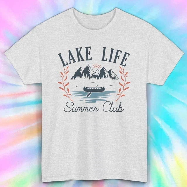 Lake Life Summer Club Outdoors Canoe Camping Tee S-3XL