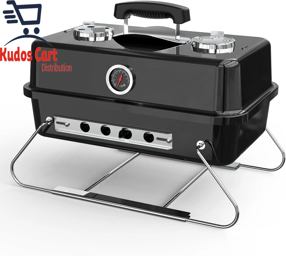 Portable Charcoal BBQ Grill Compact Folding Barbecue Thermometer Ash Catcher